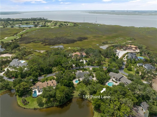 drone / aerial view featuring a water view