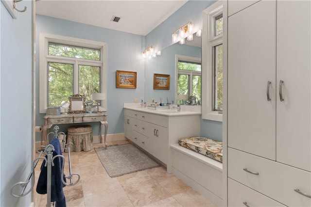 bathroom with plenty of natural light and vanity