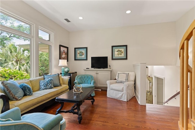 living room with wood-type flooring