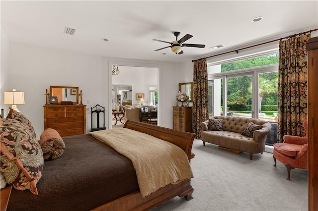 bedroom featuring carpet flooring and ceiling fan