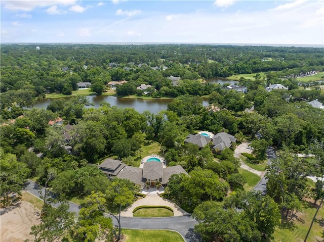 bird's eye view featuring a water view