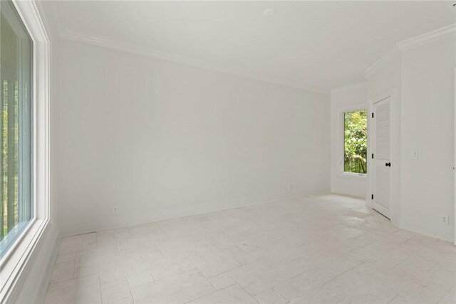 empty room featuring ornamental molding