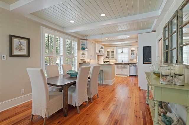622 Beachview Dr, Saint Simons Island, GA 31522 - dining space with light wood-style floors, plenty of natural light, recessed lighting, and a wood ceiling with exposed beams