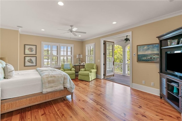 622 Beachview Dr, Saint Simons Island, GA 31522 - bedroom featuring multiple windows, crown molding, wood finished floors, access to outside, and recessed lighting