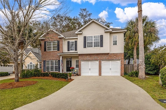 view of front of home featuring a garage and a front lawn