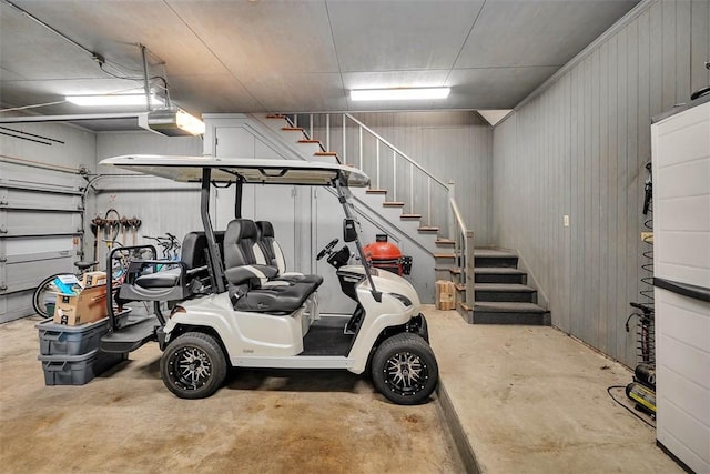 garage with a garage door opener