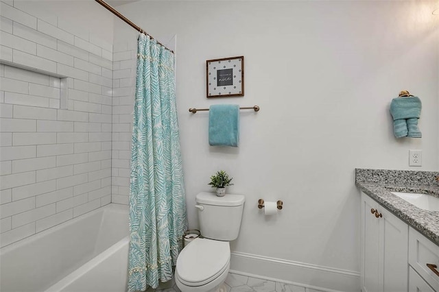 full bathroom featuring shower / tub combo, vanity, and toilet