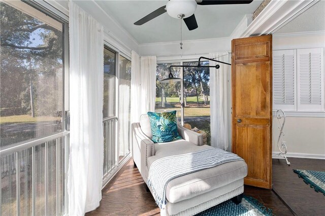 interior space featuring ceiling fan
