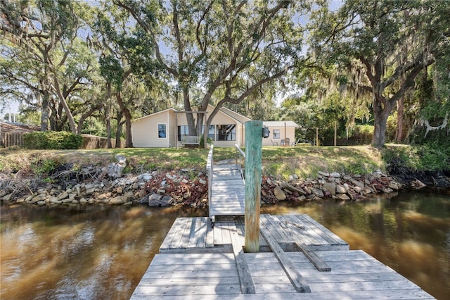 view of dock with a water view