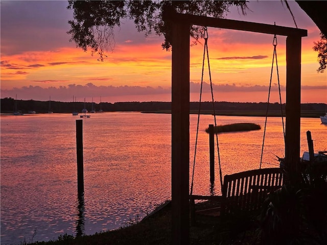 view of dock featuring a water view