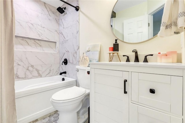 full bathroom featuring toilet, shower / tub combo, vanity, and tile patterned floors