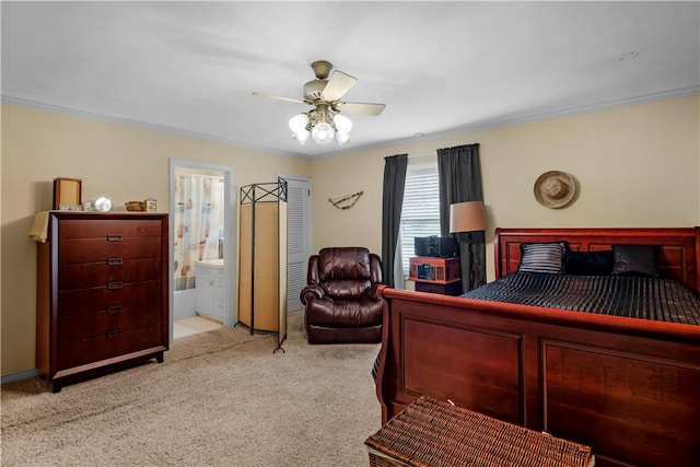 1001 Coral Rd, Waycross, GA 31501 - bedroom with ornamental molding, carpet flooring, ensuite bathroom, and ceiling fan