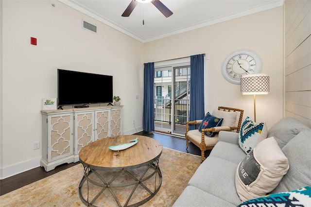 400 Ocean Blvd Unit 2207, Saint Simons Island, GA 31522 - living area featuring wood finished floors, crown molding, and a ceiling fan