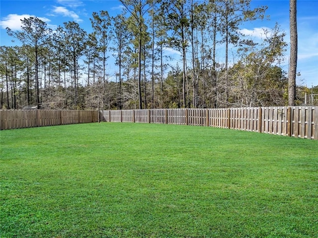 view of yard with a fenced backyard