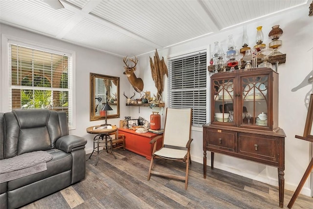 3 Stewart Ave, Saint Simons Island, GA 31522 - living area featuring baseboards, beamed ceiling, and wood finished floors