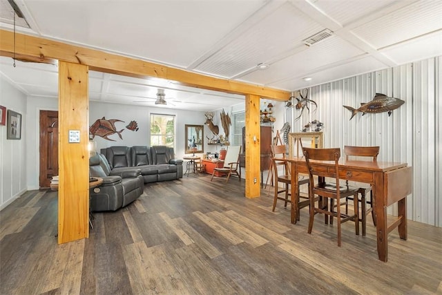 3 Stewart Ave, Saint Simons Island, GA 31522 - dining room featuring visible vents, a ceiling fan, and wood finished floors