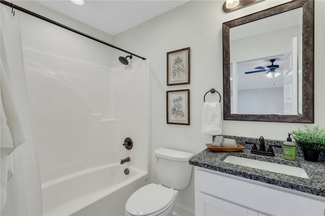 full bathroom with vanity,  shower combination, and toilet