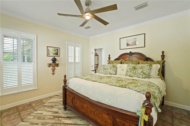 219 Abbott Ln, Saint Simons Island, GA 31522 - bedroom with ornamental molding and a ceiling fan