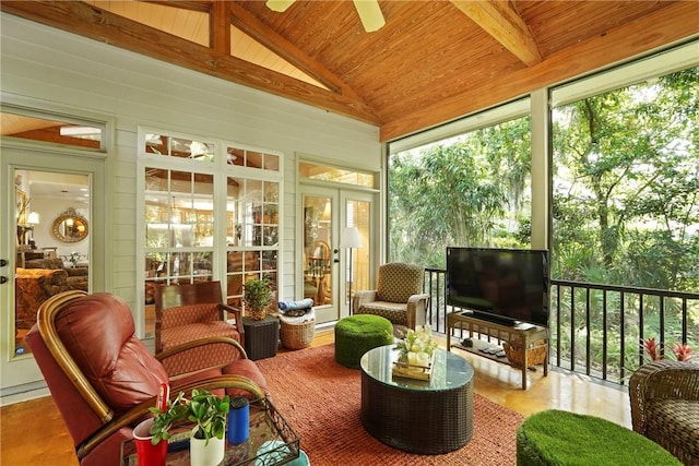 219 Abbott Ln, Saint Simons Island, GA 31522 - sunroom / solarium with wooden ceiling and ceiling fan