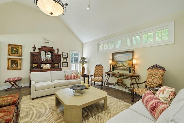 219 Abbott Ln, Saint Simons Island, GA 31522 - living area featuring high vaulted ceiling and healthy amount of natural light