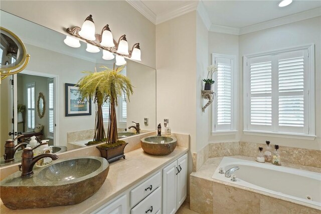 219 Abbott Ln, Saint Simons Island, GA 31522 - full bath with a garden tub, double vanity, and crown molding