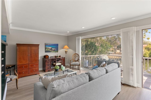 669 N Golf Villas, Saint Simons Island, GA 31522 - living area featuring light wood-style flooring, ornamental molding, and recessed lighting