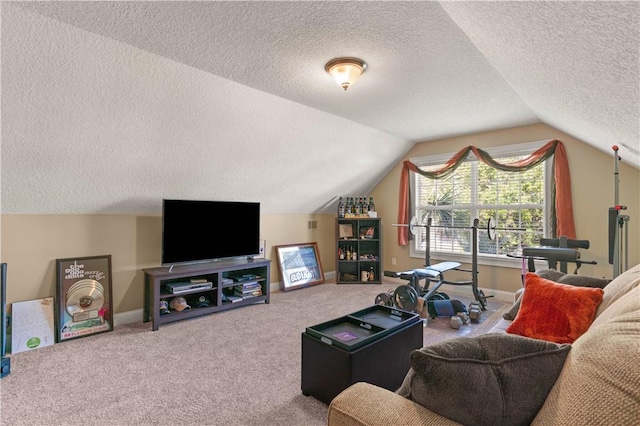106 Hickory Pne, Brunswick, GA 31523 - carpeted living room with a textured ceiling, lofted ceiling, and baseboards