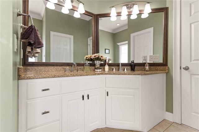 106 Hickory Pne, Brunswick, GA 31523 - bathroom with ornamental molding, tile patterned floors, and double vanity
