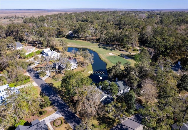 403 Indigo, Saint Simons Island, GA 31522 - bird's eye view with a wooded view, a water view, and view of golf course