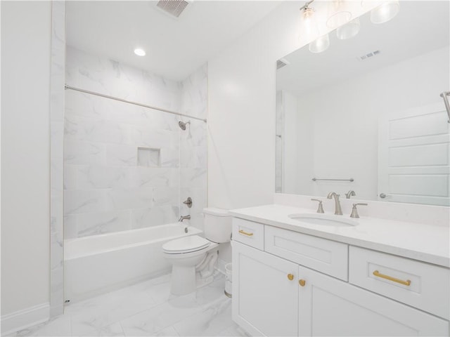 206 Placid Rd, Saint Marys, GA 31558 - bathroom with vanity, washtub / shower combination, and marble finish floors