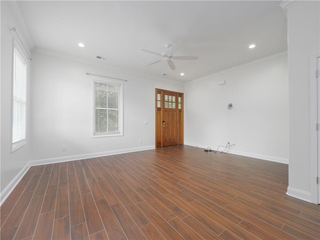 206 Placid Rd, Saint Marys, GA 31558 - unfurnished room with ceiling fan, healthy amount of natural light, dark wood-style flooring, crown molding, and recessed lighting
