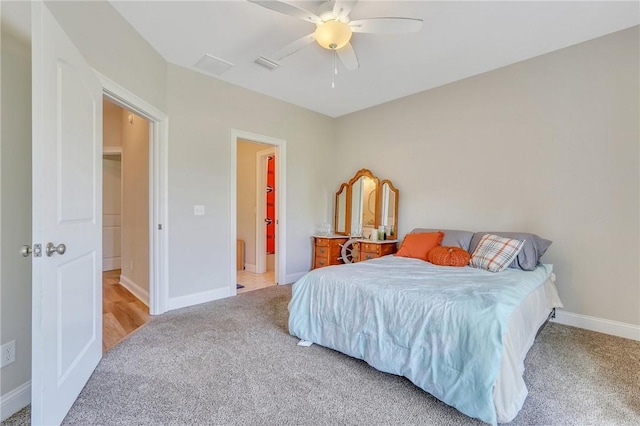 bedroom featuring ceiling fan and carpet floors