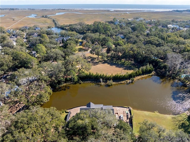 aerial view with a water view