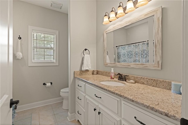 bathroom with tile patterned flooring, vanity, and toilet