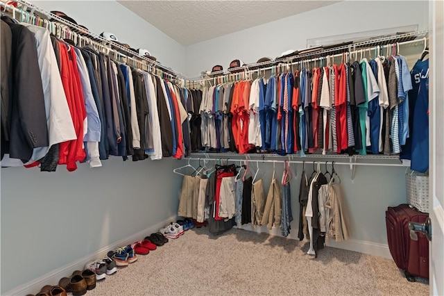 walk in closet with carpet floors