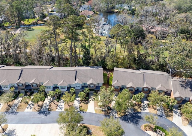 aerial view featuring a residential view and a water view