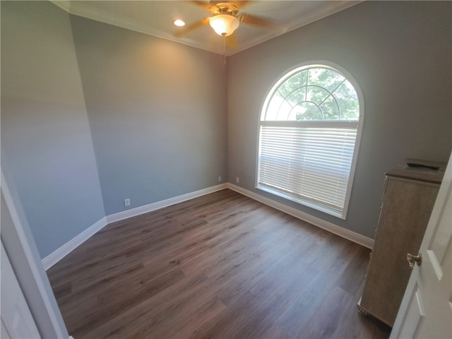 1002 Baltimore Ave, Waycross, GA 31501 - spare room with ornamental molding, a ceiling fan, wood finished floors, baseboards, and recessed lighting