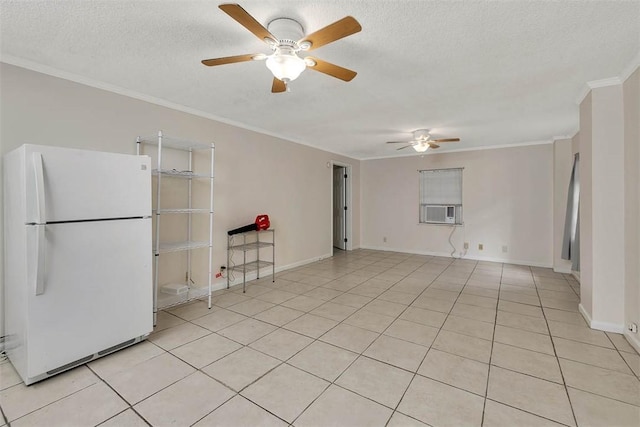 239 Georgia St, Saint Simons Island, GA 31522 - unfurnished living room with a ceiling fan, ornamental molding, cooling unit, a textured ceiling, and light tile patterned floors