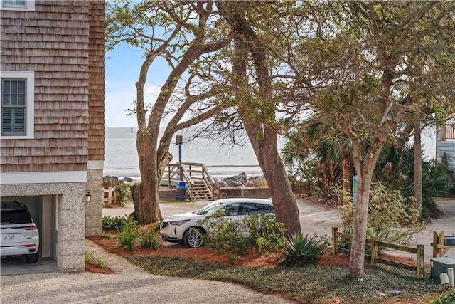 view of yard with a water view