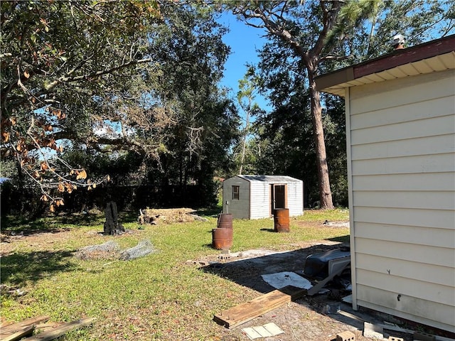 view of yard with a storage unit