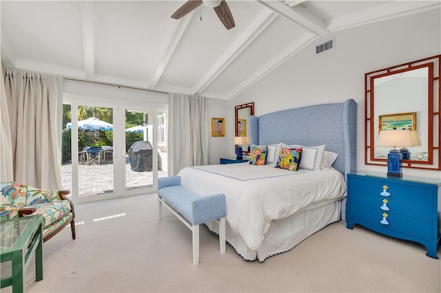 122 Saint Andrews Dr, Saint Simons Island, GA 31522 - bedroom featuring carpet, access to outside, and a ceiling fan