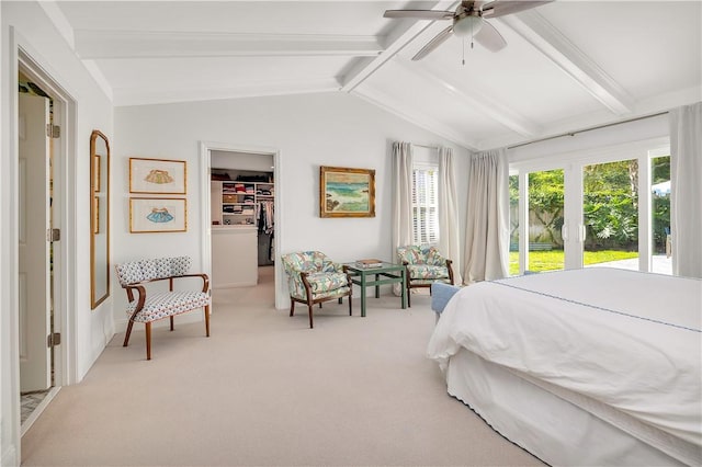 122 Saint Andrews Dr, Saint Simons Island, GA 31522 - bedroom with light carpet, a walk in closet, a ceiling fan, and a closet