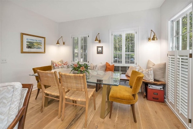 dining room with light wood finished floors and a wealth of natural light