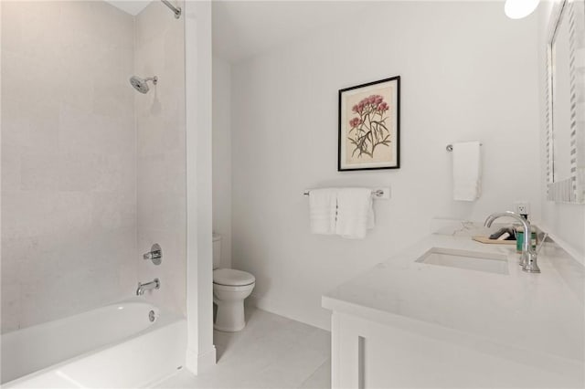 full bathroom featuring vanity, toilet, tile patterned floors, and tiled shower / bath