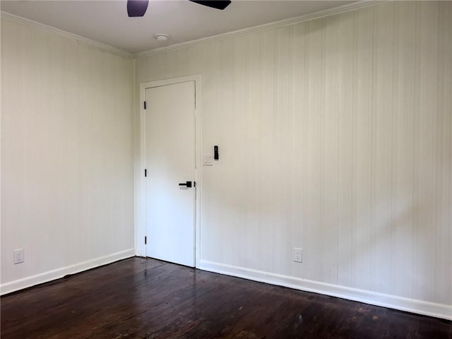 4166 Southern Rd, Brunswick, GA 31520 - spare room featuring dark wood-type flooring, ceiling fan, ornamental molding, and a smoke detector