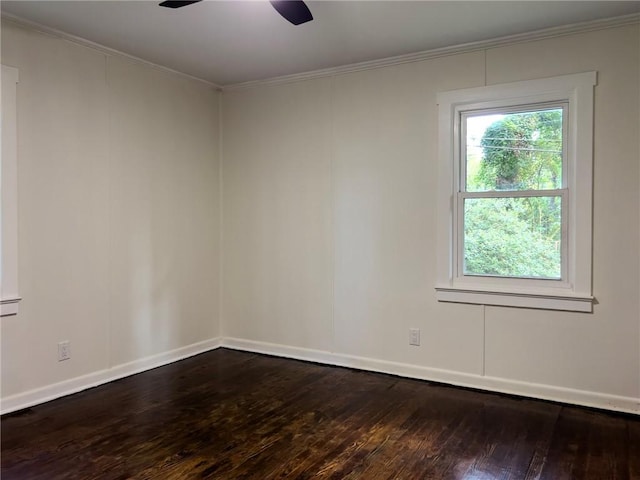 4166 Southern Rd, Brunswick, GA 31520 - empty room with dark wood-style floors, ornamental molding, and a ceiling fan