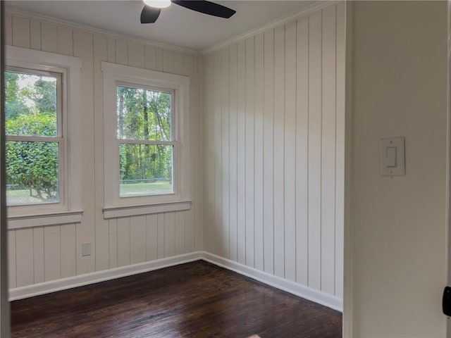 4166 Southern Rd, Brunswick, GA 31520 - spare room featuring crown molding, dark wood-style flooring, and ceiling fan