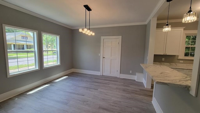 506 Ware St, Waycross, GA 31501 - unfurnished dining area featuring ornamental molding, wood finished floors, and a chandelier