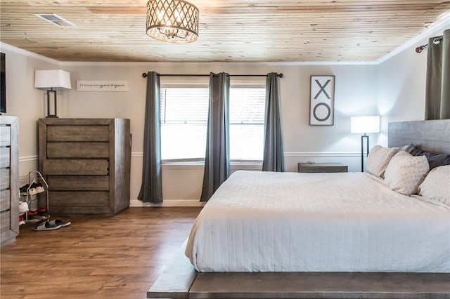 265 Traders Hill Rd, Folkston, GA 31537 - bedroom featuring wooden ceiling, visible vents, wood finished floors, and ornamental molding