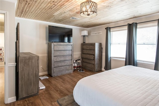 265 Traders Hill Rd, Folkston, GA 31537 - bedroom featuring wooden ceiling, crown molding, a chandelier, and wood finished floors